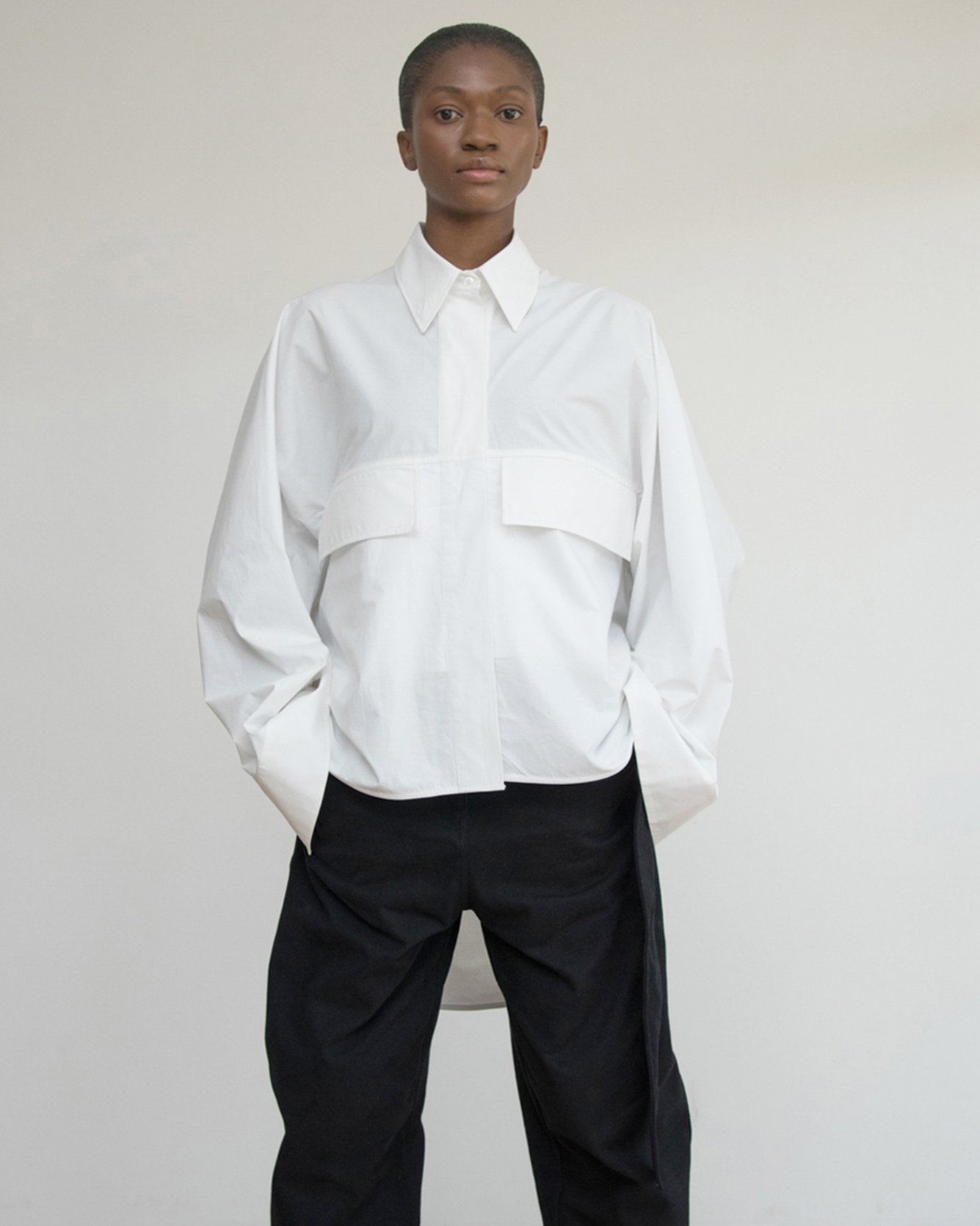 Oversized Shirt with Flap Pockets (White)